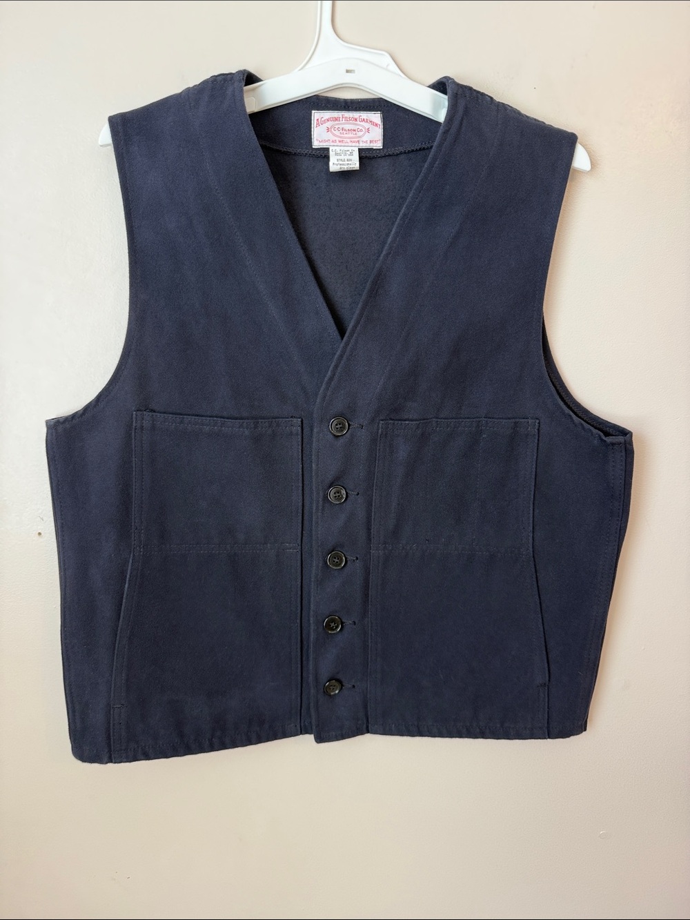 CC Filson Vest Adult Style 820 Moleskin Size 44 Waistcoat USA Men Dark Blue